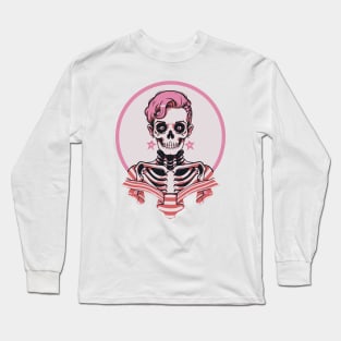 Cute Pink Rockabilly Skeleton Long Sleeve T-Shirt